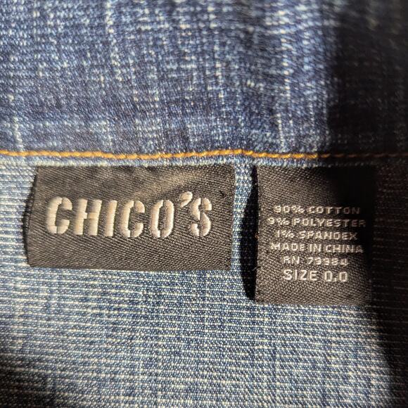 Vtg 1990s Chico's Blue Medium Wash Stretch Denim Button Up Collared Jacket 00 XS - Picture 3 of 3